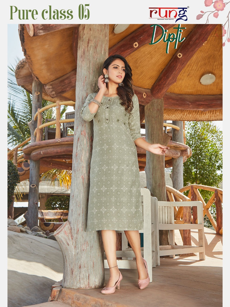 Rung Dipti Rayon Slub Printed Fancy Festive Wear Kurtis