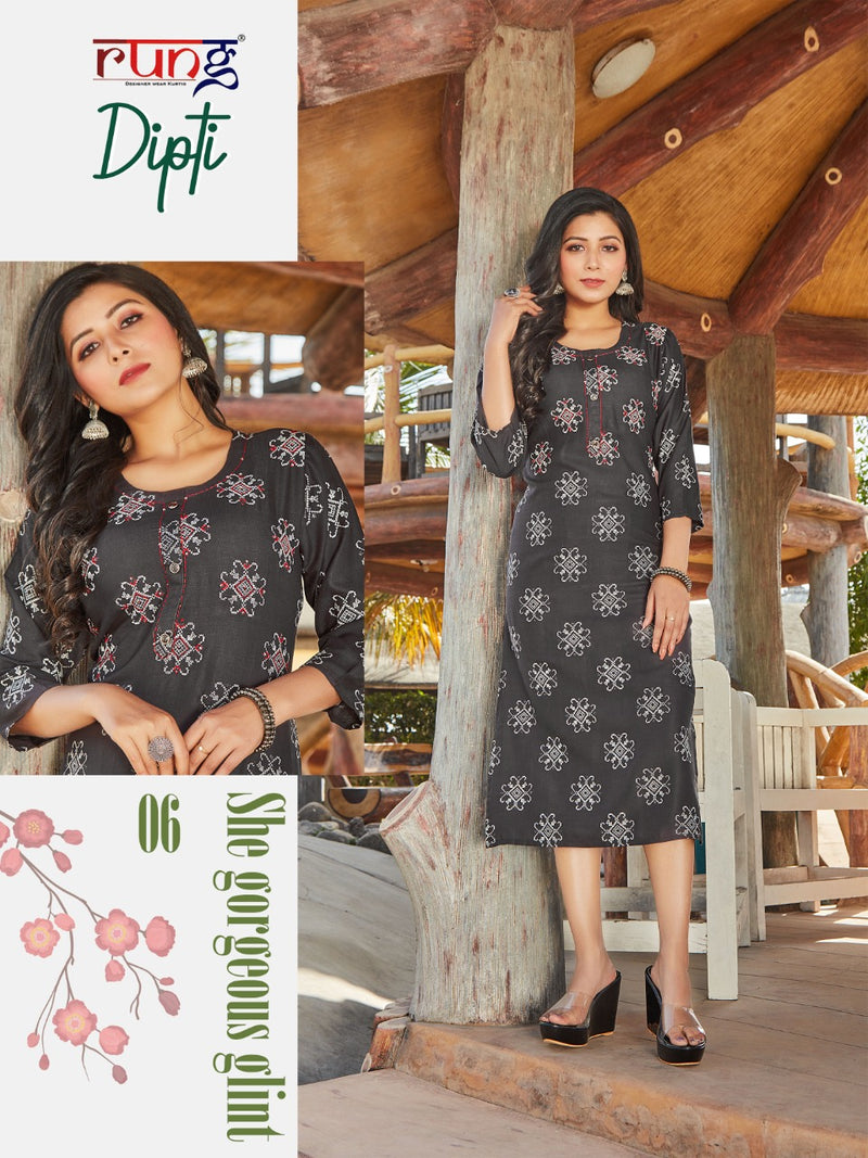 Rung Dipti Rayon Slub Printed Fancy Festive Wear Kurtis