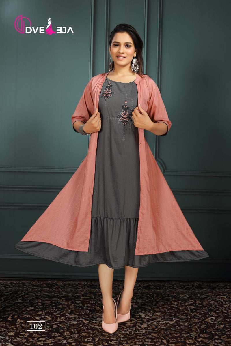 Dveeja Mohey Fancy Rayon Jacket Style Fancy Party Wear Kurtis