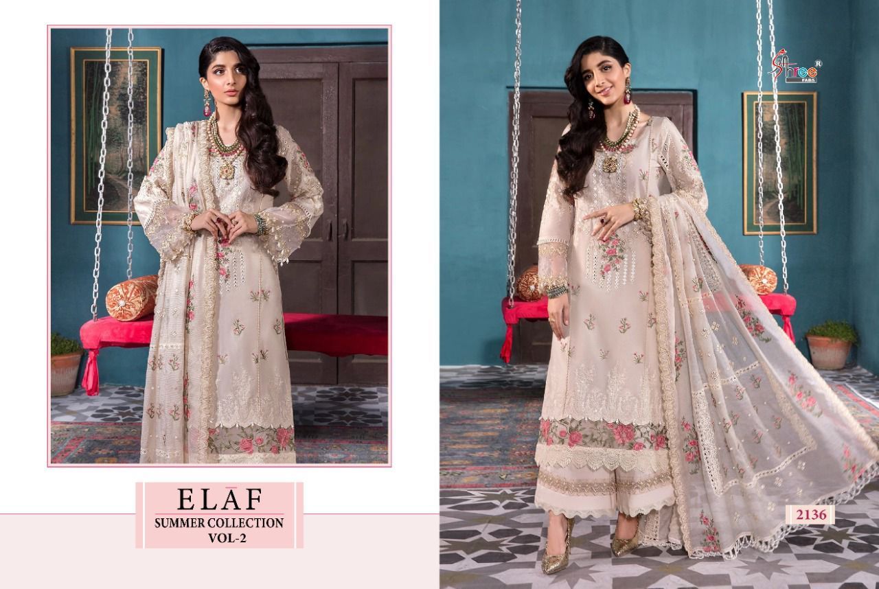 Shree Fabs Elaf Summer Collection Vol 2 Cotton Embroidered Pakistani Style Party Wear Salwar Suits