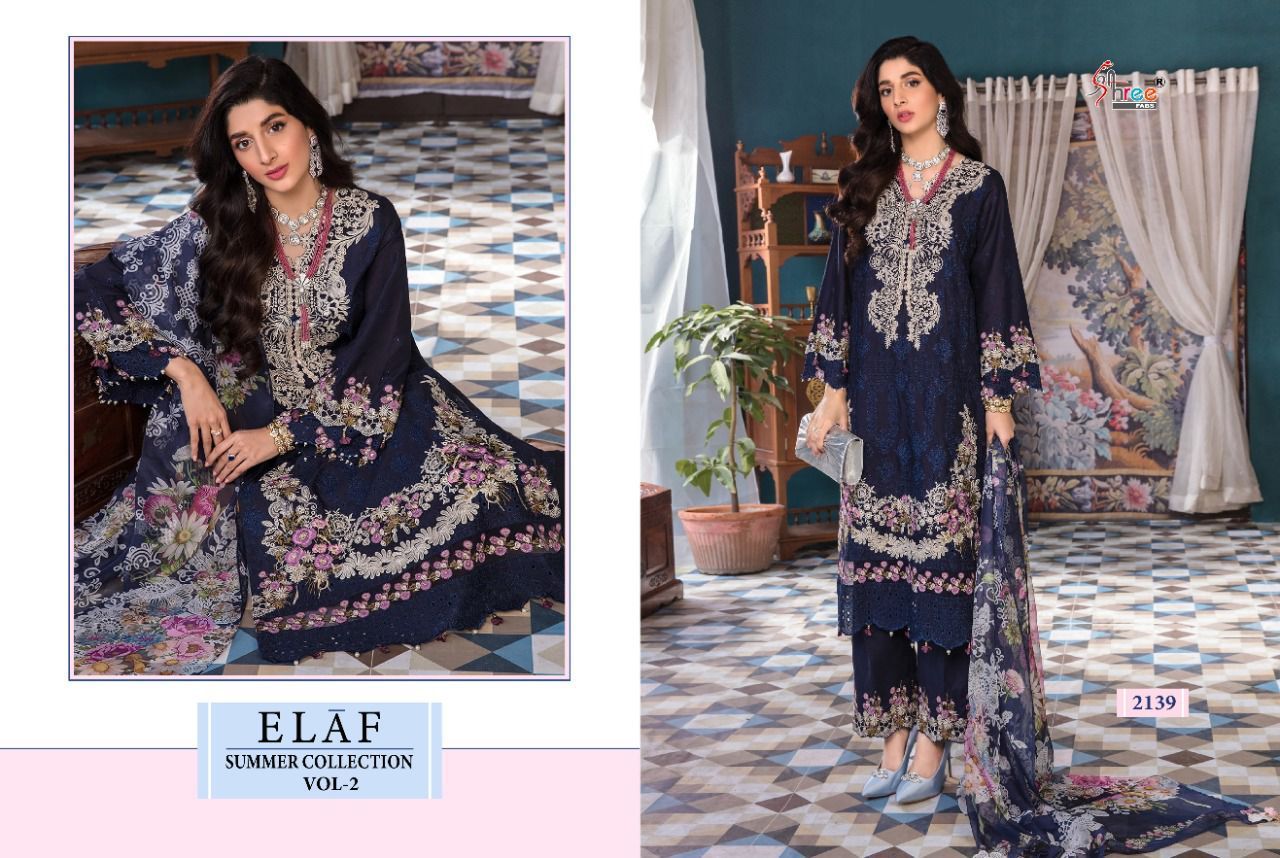 Shree Fabs Elaf Summer Collection Vol 2 Cotton Embroidered Pakistani Style Party Wear Salwar Suits