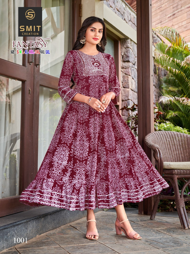 Poonam Fantasy Rayon With Printed Work Stylish Designer Casual Look Fancy Kurti