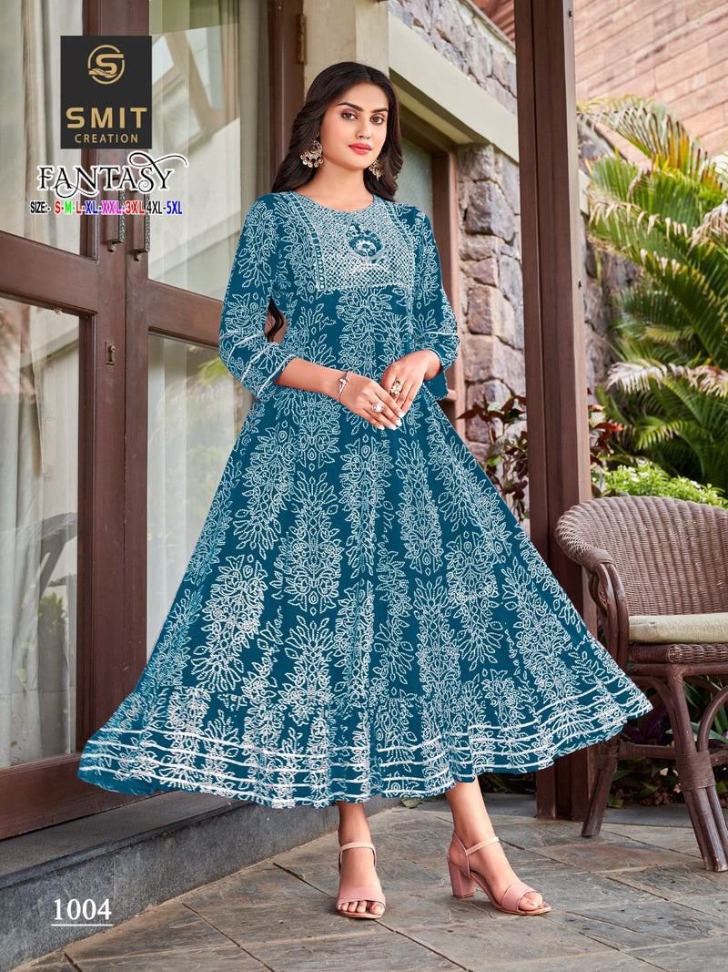 Poonam Fantasy Rayon With Printed Work Stylish Designer Casual Look Fancy Kurti