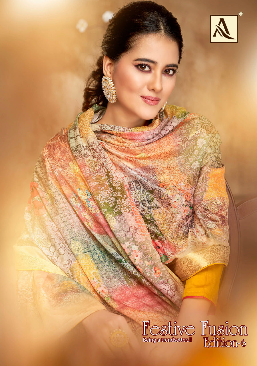 Alok Suit Festive Fusion Vol 6 Pure Cotton With Hand Work Stylish Designer Salwar Kameez