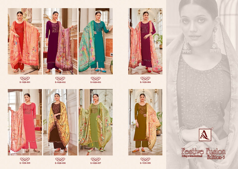 Alok Suit Festive Funsion Vol 5 Jam Cotton With Embroidery Work Stylish Designer Fancy Salwar Suit