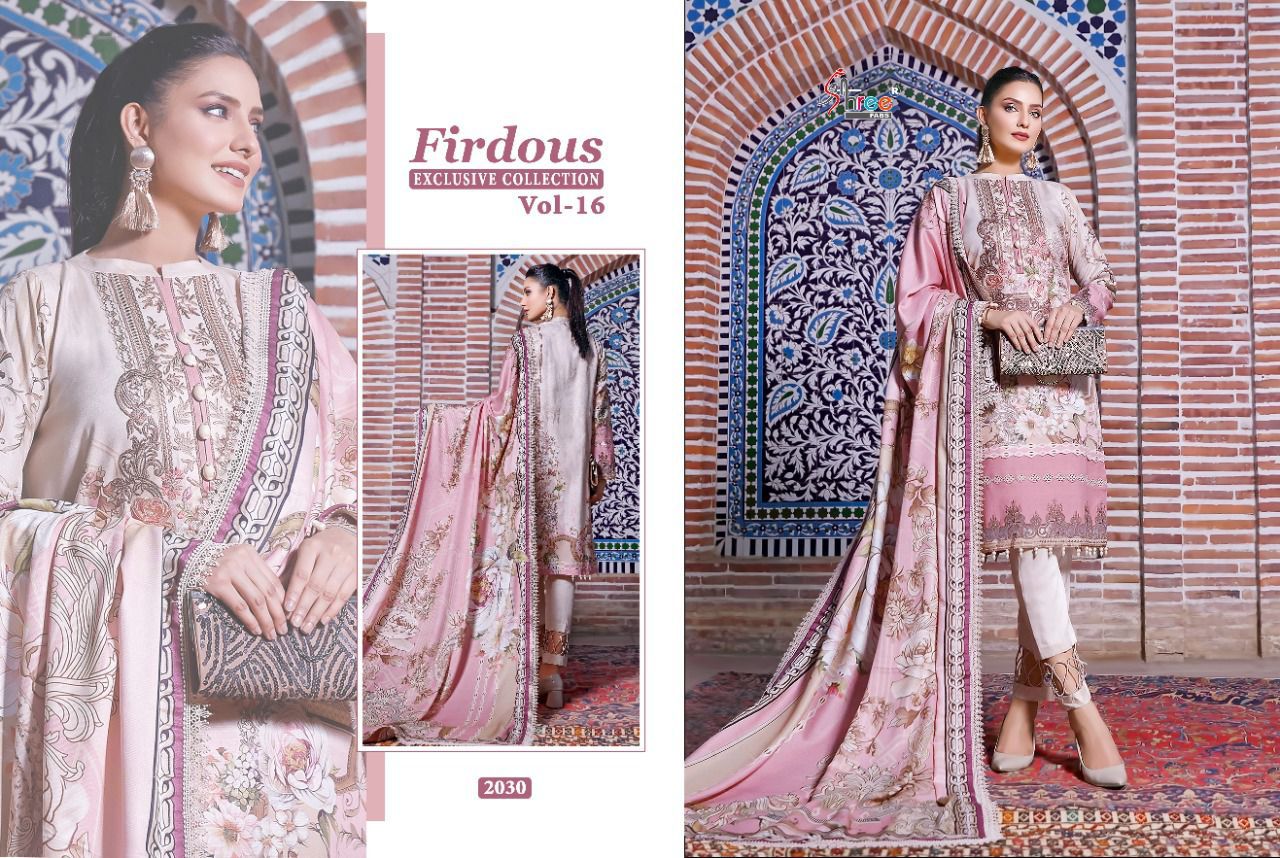 Shree Fabs Firdous Exclusive Collection 16 Cotton Lawn Print Festive Wear Embroidered Salwar Suits