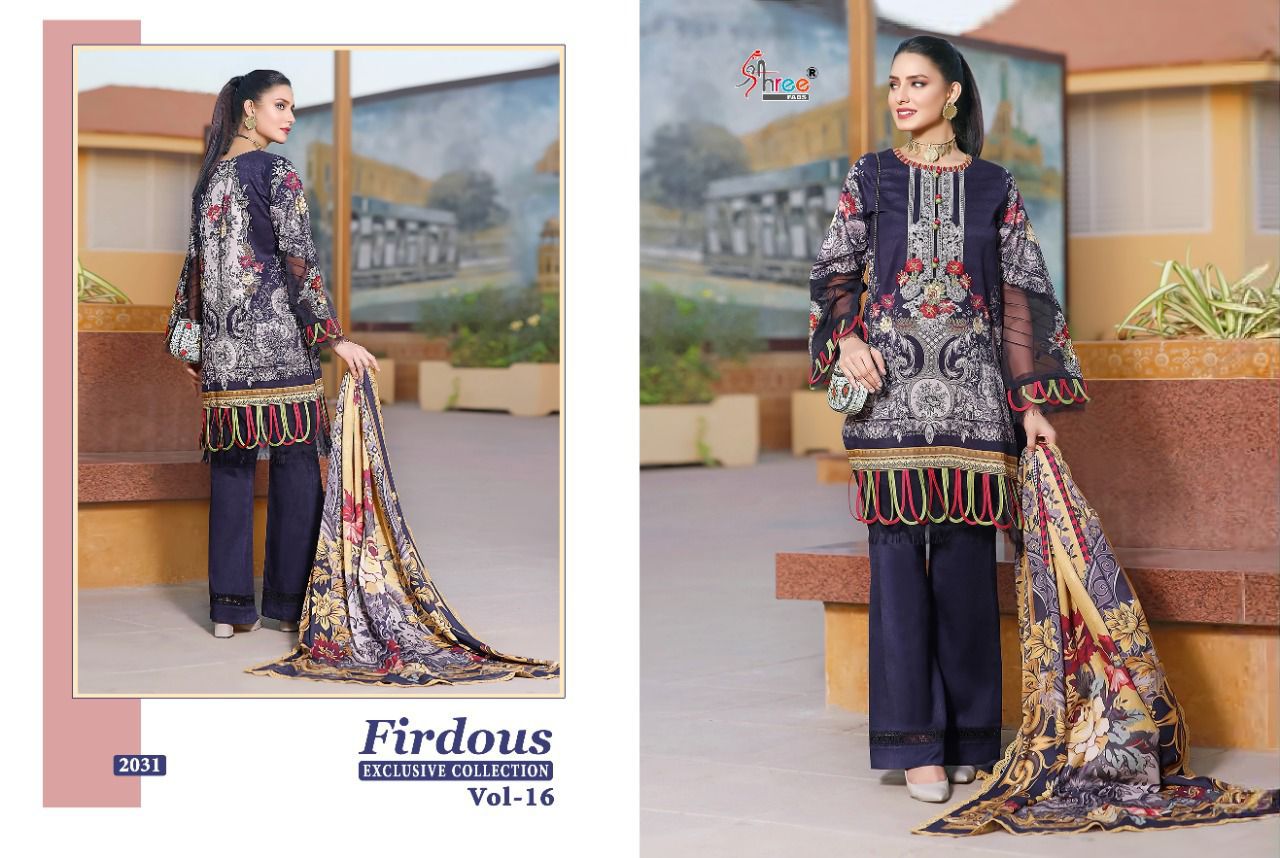 Shree Fabs Firdous Exclusive Collection 16 Cotton Lawn Print Festive Wear Embroidered Salwar Suits