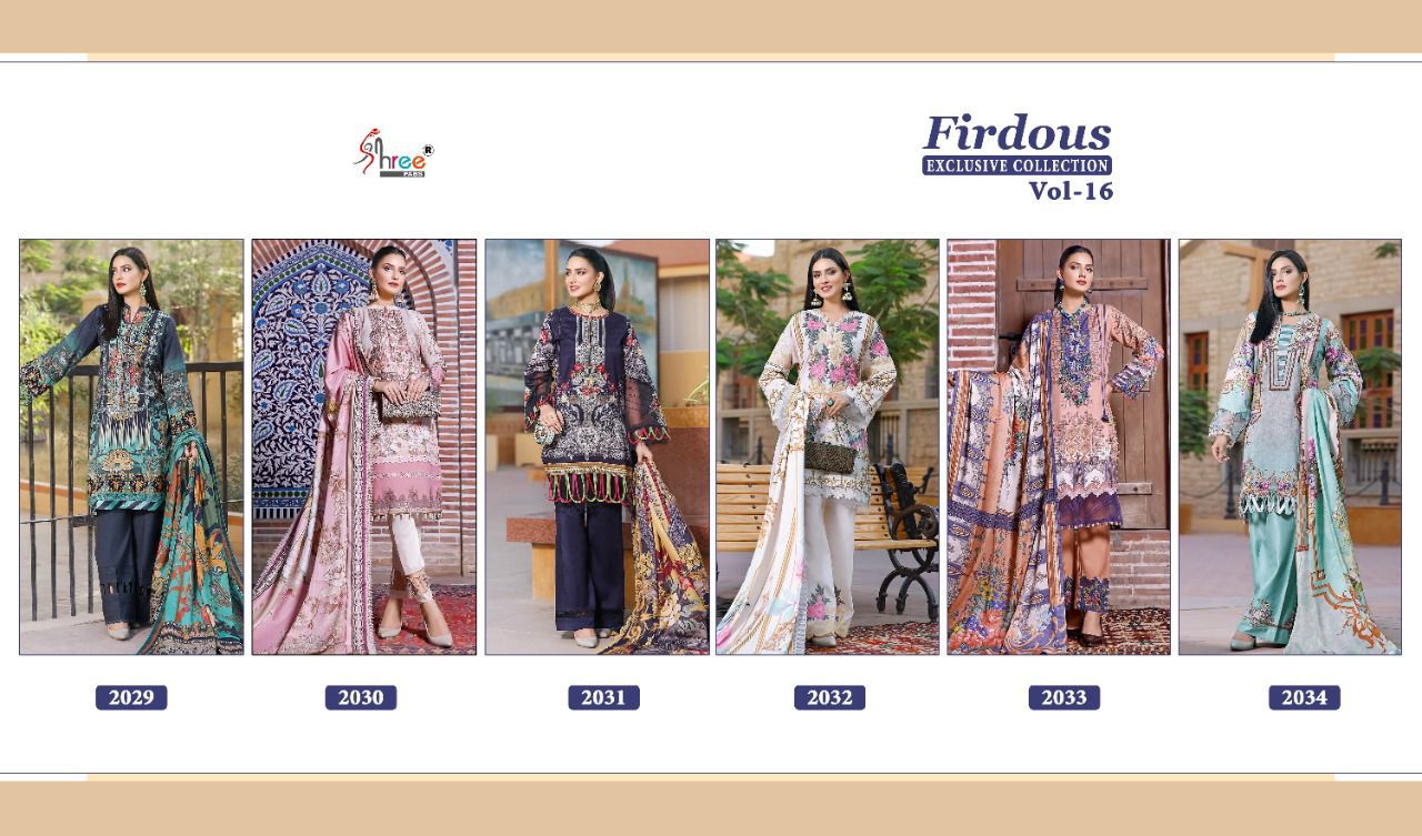 Shree Fabs Firdous Exclusive Collection 16 Cotton Lawn Print Festive Wear Embroidered Salwar Suits