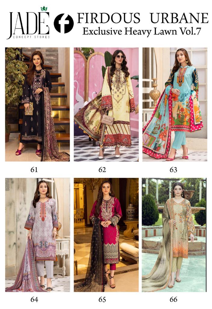 Jade Firdous Urbane Exclusive Heavy Lawn Collection Vol 7 Stylish Designer Casual Wear Salwar Kameez