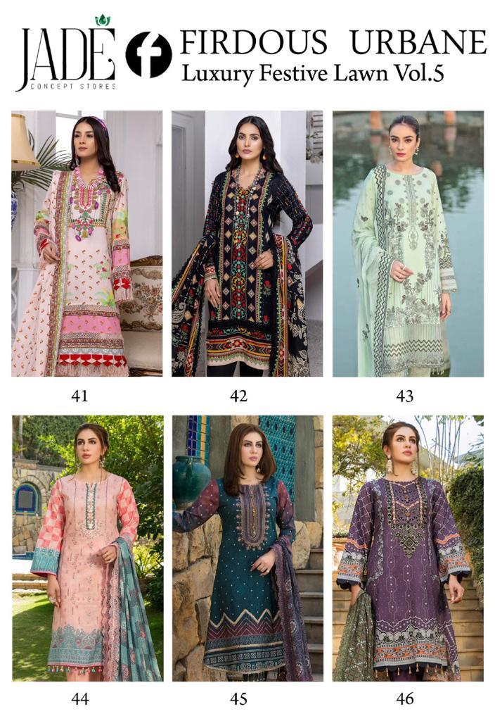 Jade Firdous Urbane Luxury Festive Lawn Collection Vol 5 Lawn Cotton Pakistani Style Festive Wear Salwar Suits