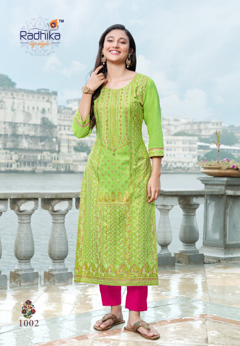 Radhika Lifestyle Flamingo Vol 1 Rayon With Printed Work Stylish Designer Casual Wear Kurti