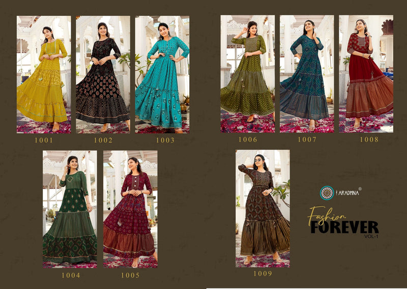 Aradhna Forever Vol 1 Rayon With Printed Work Stylish Designer Festive Wear Long Kurti