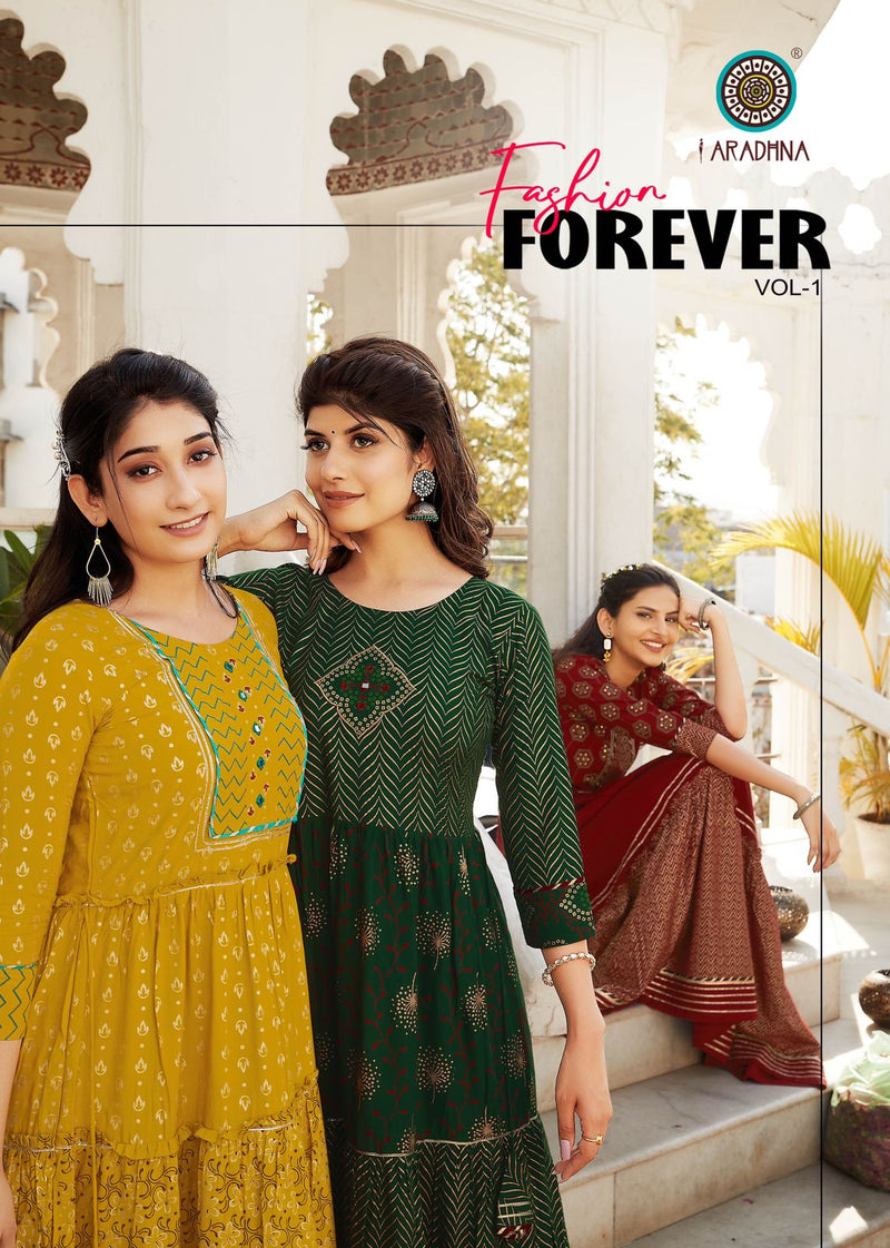 Aradhna Forever Vol 1 Rayon With Printed Work Stylish Designer Festive Wear Long Kurti