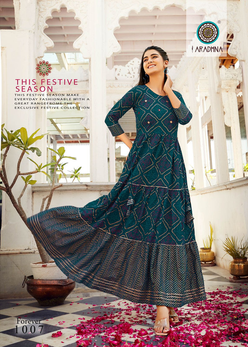 Aradhna Forever Vol 1 Rayon With Printed Work Stylish Designer Festive Wear Long Kurti