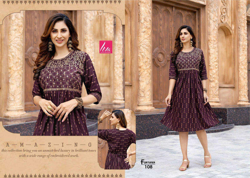 Golden Fortuner Rayon Fancy Designer Party Wear Kurtis