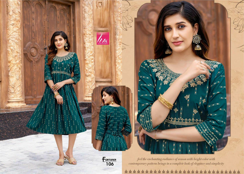 Golden Fortuner Rayon Fancy Designer Party Wear Kurtis