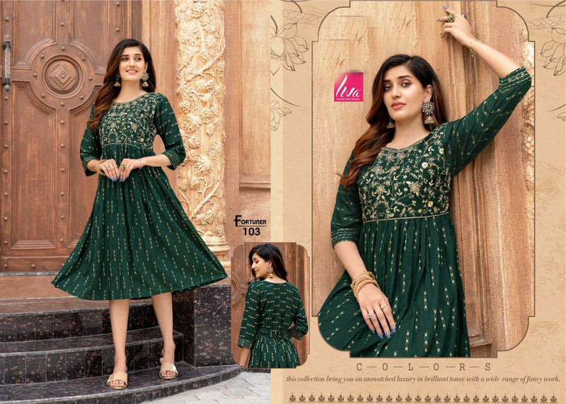 Golden Fortuner Rayon Fancy Designer Party Wear Kurtis