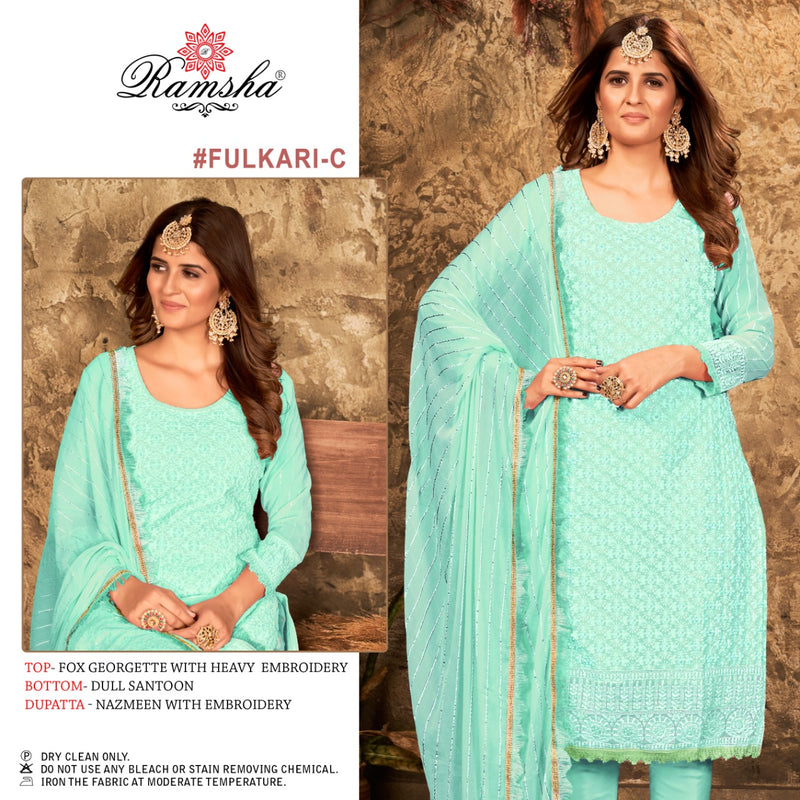 Ramsha Fulkari C Georgette With Heavy Embroidery Work Stylish Designer Party Wear Salwar Kameez