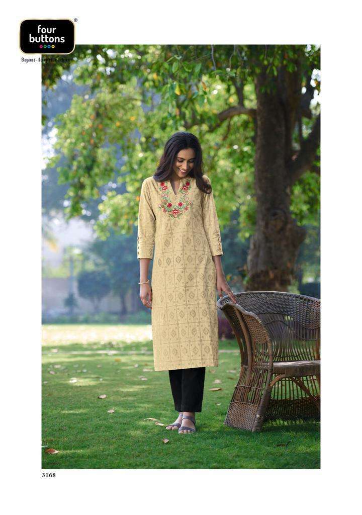 Four buttons Basli Vol 2 Pure cotton Stitch Dobby Heavy Placement Embroideried Kurti