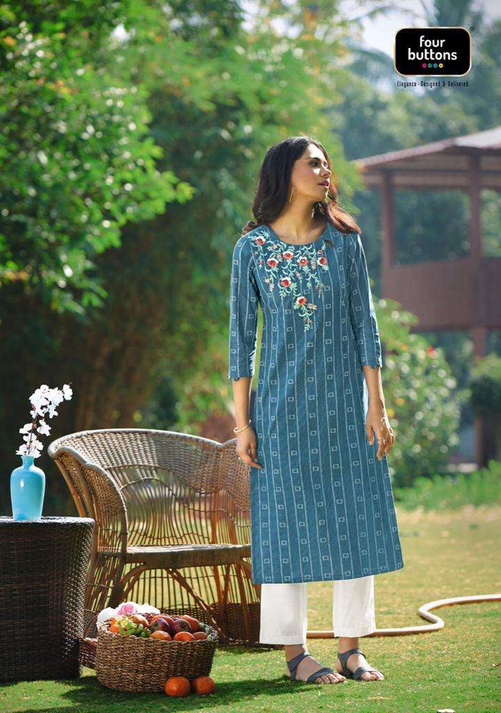 Four buttons Basli Vol 2 Pure cotton Stitch Dobby Heavy Placement Embroideried Kurti