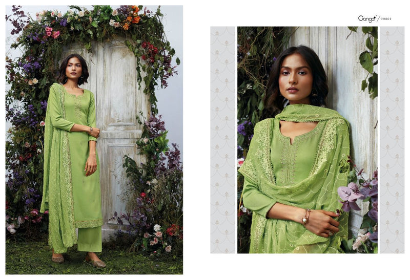 Ganga Aohna Cotton Satin Party Wear Embroidered Designer  Salwar Kameez