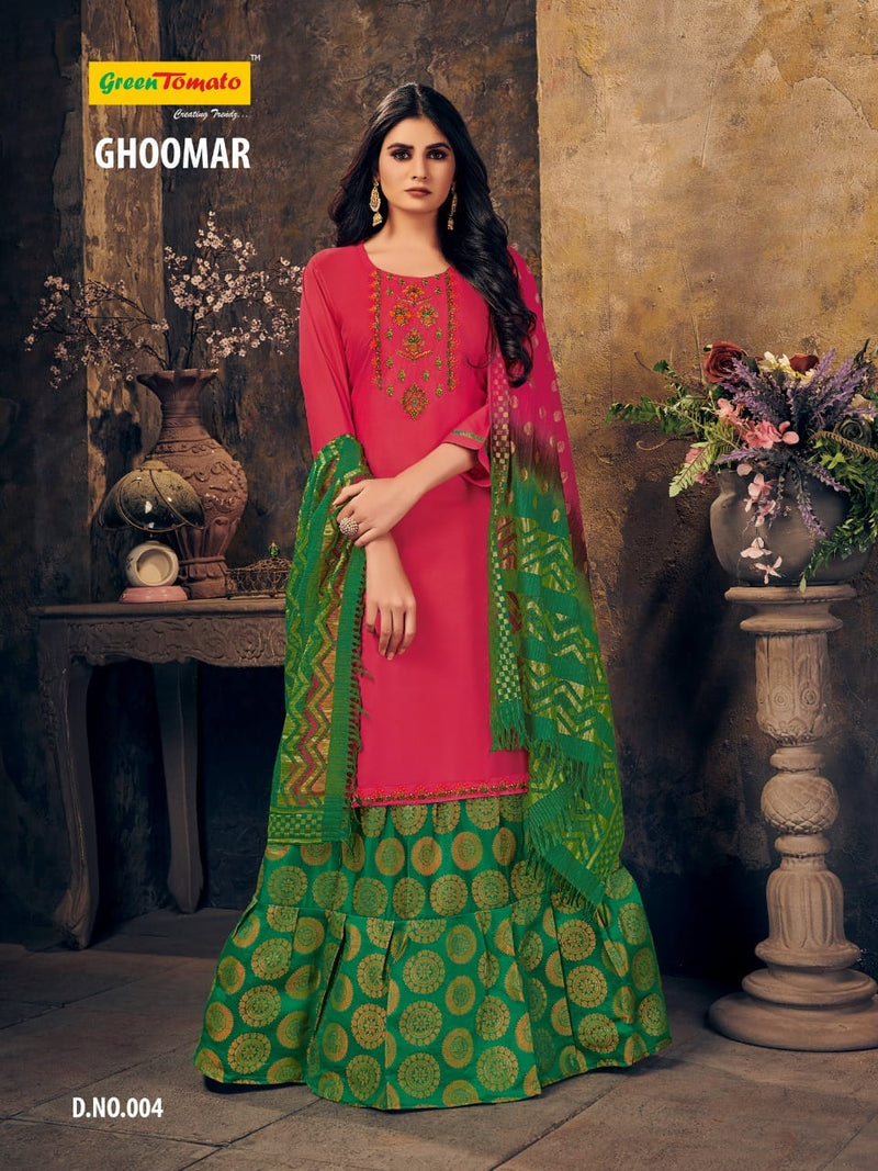 Green Tomato Ghoomar Fancy Stylish Festive Wear Kurtis With Set Of Skirt & Dupatta