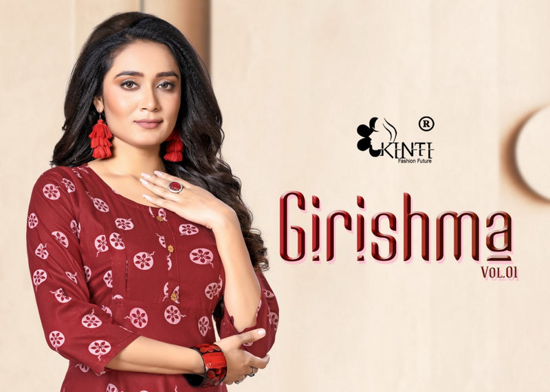 Kinti Girishmaa Vol 1 Rayon Fancy Feeding Pattern Party Wear Kurtis