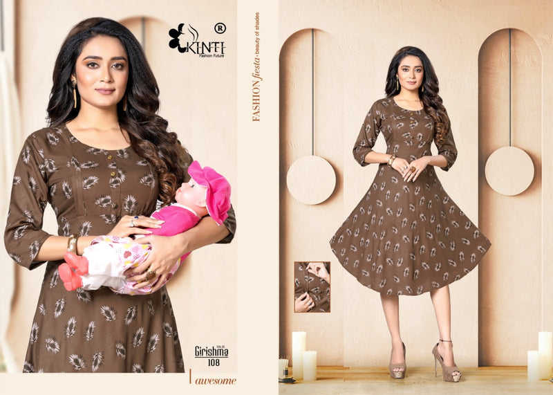 Kinti Girishmaa Vol 1 Rayon Fancy Feeding Pattern Party Wear Kurtis