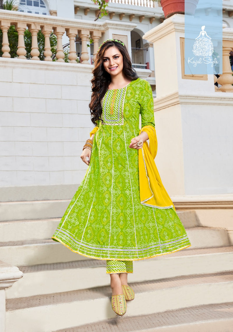 Kajal Style Glam Look Vol 1 Cotton Printed Party Wear Kurtis With Bottom & Dupatta