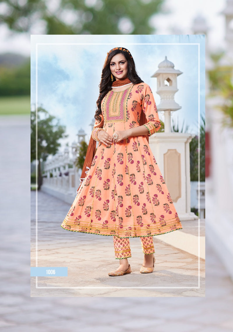 Kajal Style Glam Look Vol 1 Cotton Printed Party Wear Kurtis With Bottom & Dupatta