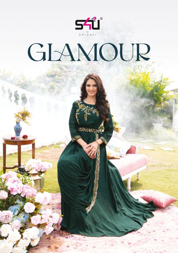 S4U Shivali Glamour Georgette  Heavy Embroidered Wedding Wear Kurtis