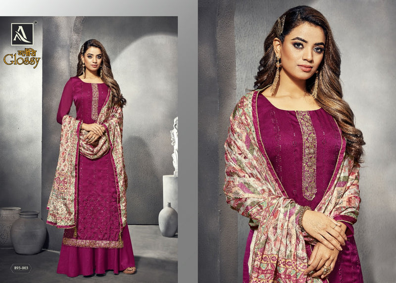 Alok Suits Glossy Satin Georgette Designer Embroidered Party Wear Salwar Kameez