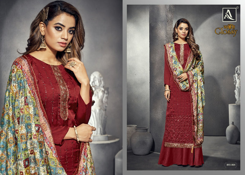 Alok Suits Glossy Satin Georgette Designer Embroidered Party Wear Salwar Kameez