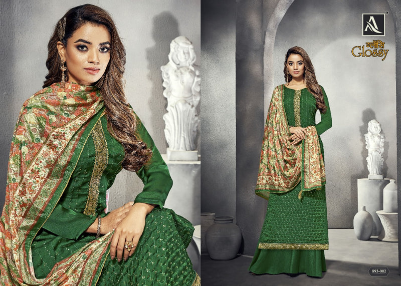 Alok Suits Glossy Satin Georgette Designer Embroidered Party Wear Salwar Kameez