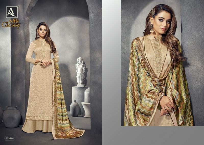 Alok Suits Glossy Satin Georgette Designer Embroidered Party Wear Salwar Kameez