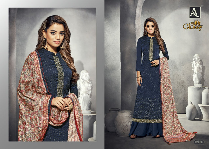 Alok Suits Glossy Satin Georgette Designer Embroidered Party Wear Salwar Kameez