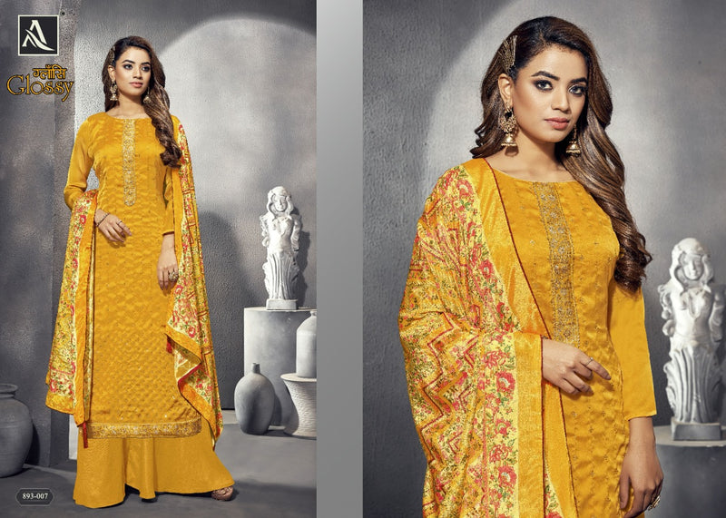 Alok Suits Glossy Satin Georgette Designer Embroidered Party Wear Salwar Kameez