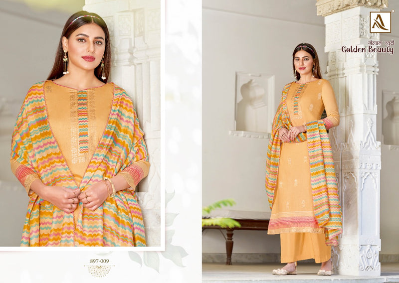 Alok Suits Golden Beauty Jam Cotton Party Wear Salwar Kameez With Fancy Gold Foil Prints