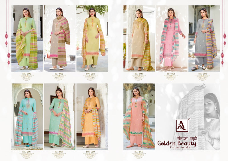 Alok Suits Golden Beauty Jam Cotton Party Wear Salwar Kameez With Fancy Gold Foil Prints