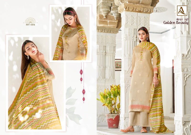 Alok Suits Golden Beauty Jam Cotton Party Wear Salwar Kameez With Fancy Gold Foil Prints