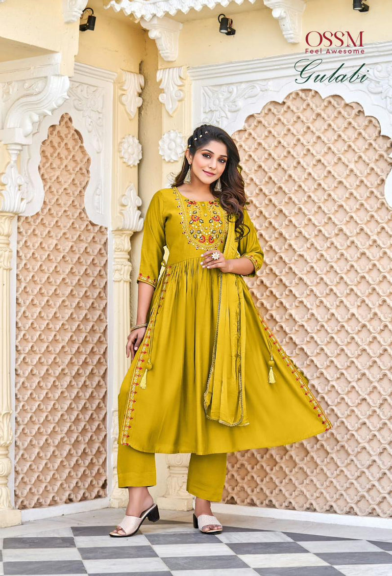 Ossm Gulabi Viscose With Beautiful Work Stylish Designer Party Wear Fancy Kurti