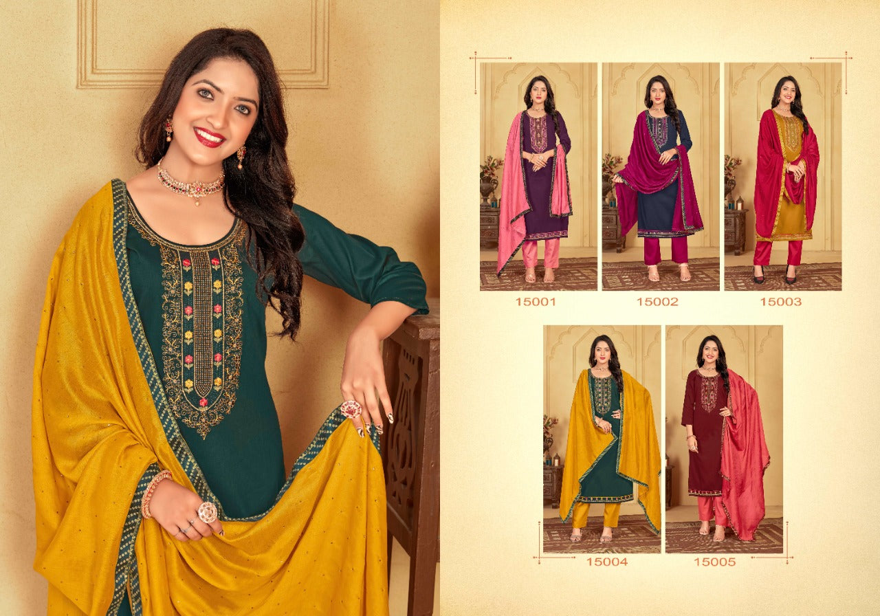 Panch Gunjita Silk With Swarovski Diamond Work Stylish Designer Festive Wear Salwar Kameez