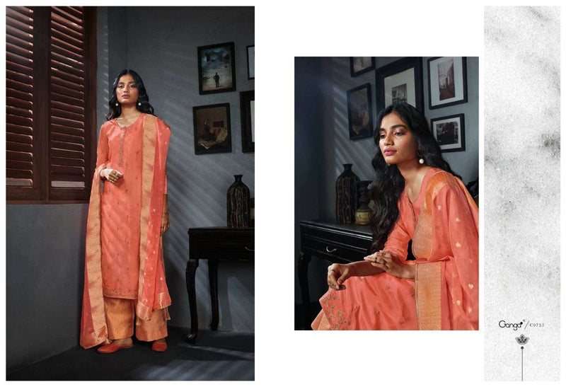 Ganga Belamour Habutai Silk With Embroidery And Hand Work  Suit