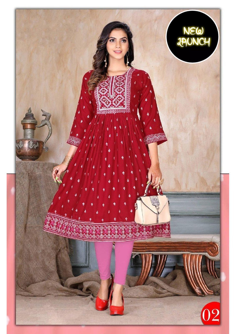 Riyaa Honey Vol 1 Rayon With Printed Fancy Stylish Designer Long Kurti