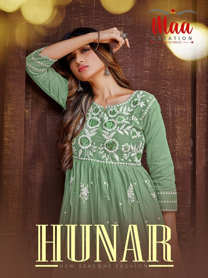 Maa Creation Hunar Pure Cotton With Fancy Work Stylish Designer Beautiful Look Party Wear Kurti