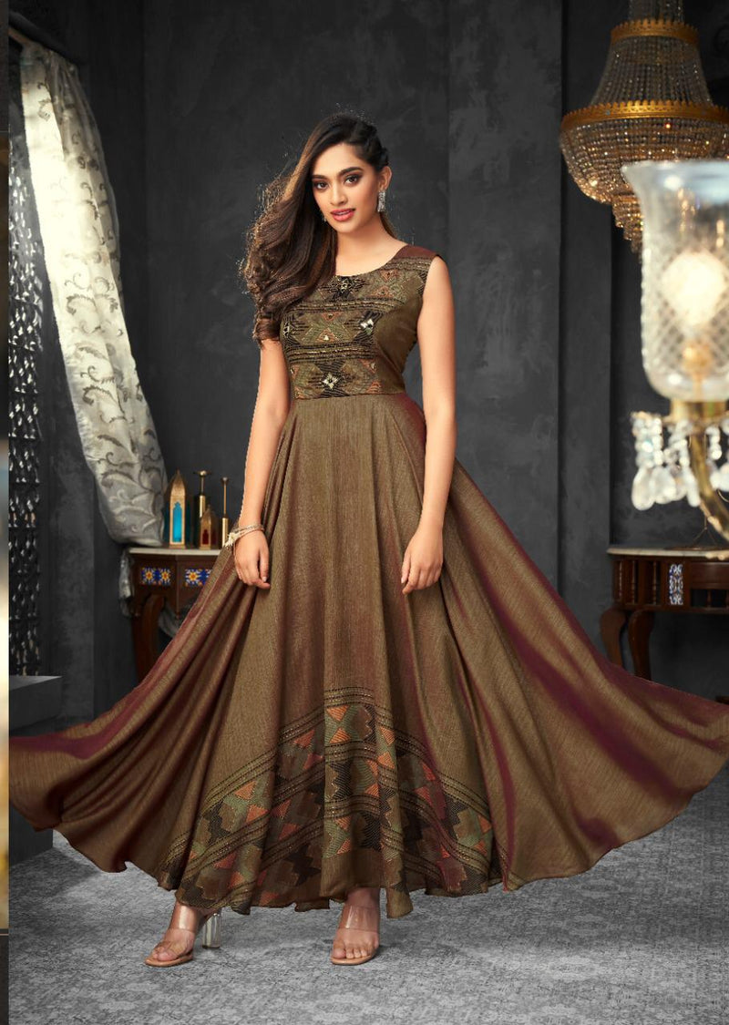 Hiva Designer Launch By Flow Soft Silk Long Gown Type Designer Wedding Wear Fancy Kurtis