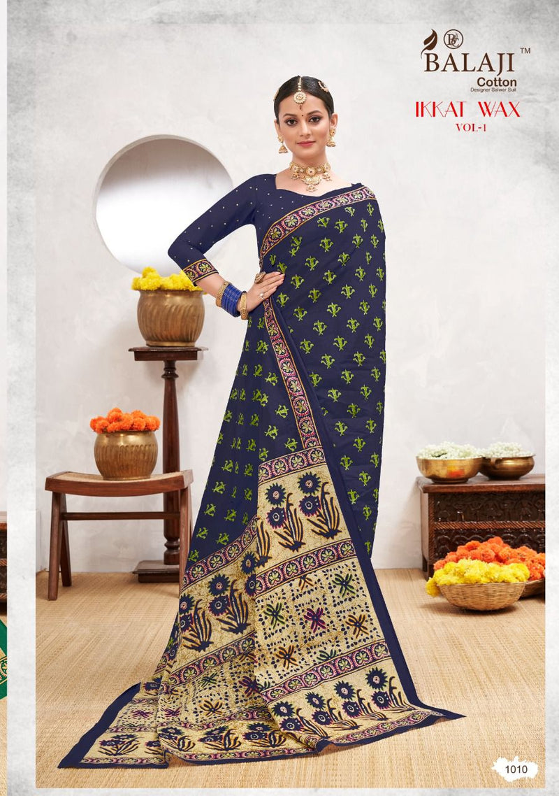 Balaji Printed Cotton Ikkat Wax Vol 1 Cotton Printed Fancy Festive Wear Sarees