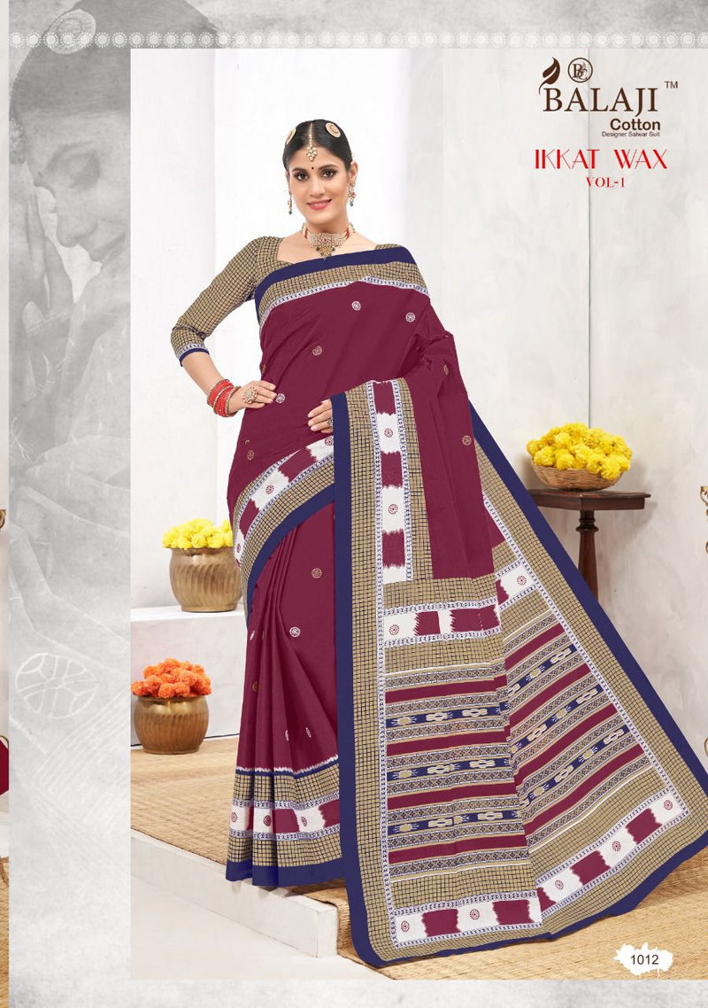 Balaji Printed Cotton Ikkat Wax Vol 1 Cotton Printed Fancy Festive Wear Sarees