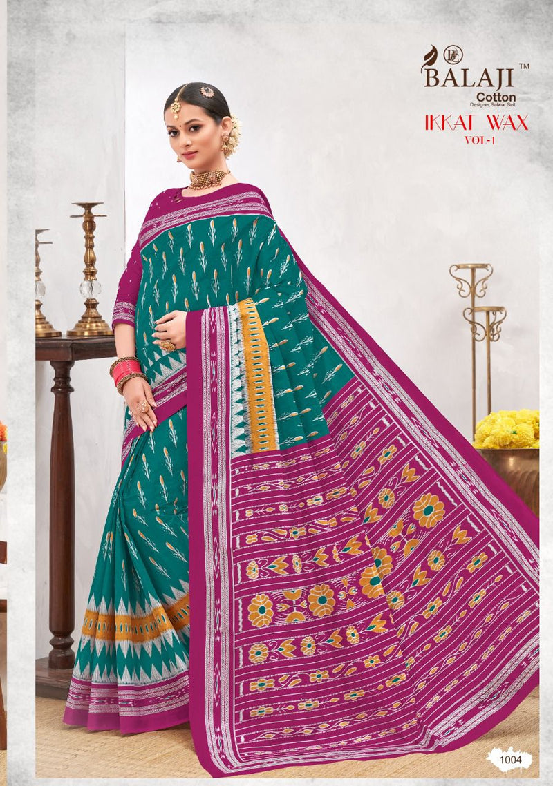 Balaji Printed Cotton Ikkat Wax Vol 1 Cotton Printed Fancy Festive Wear Sarees