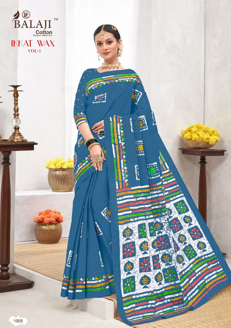 Balaji Printed Cotton Ikkat Wax Vol 1 Cotton Printed Fancy Festive Wear Sarees